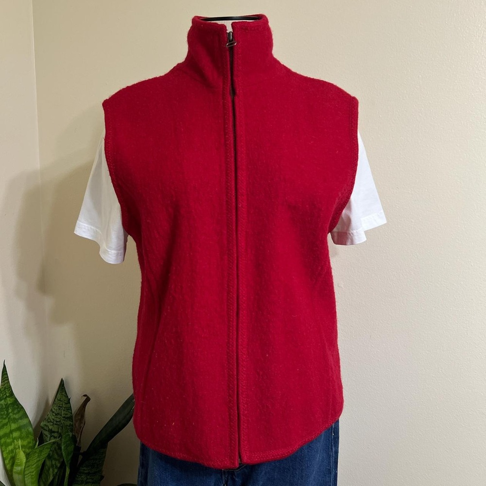 Paul Harris Design Red 100% Wool Zip-Front Vest Large